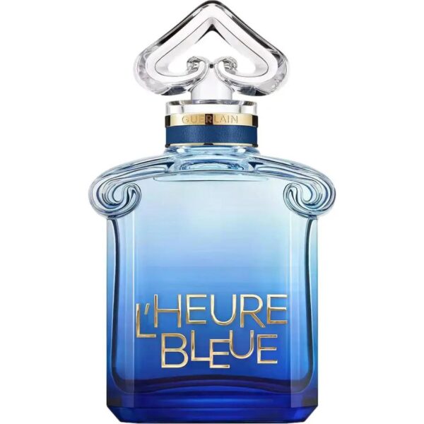 Elegant blue perfume bottle with heart-shaped cap for L'Heure Bleue 2026 Guerlain.